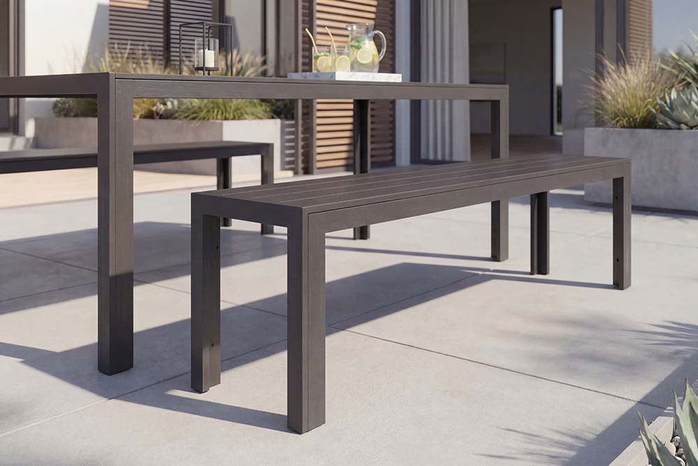 Moderne Gartenbank DESIGNO 180cm anthrazit schwarz Aluminium wetterfest Outdoor Sitzbank
