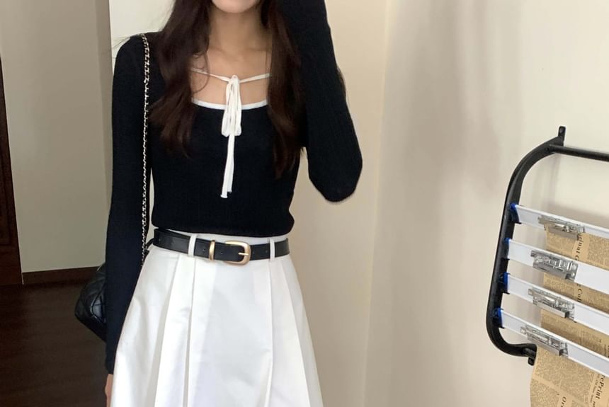 Hafand - Hoge taille effen geplooide mini A-lijn rok