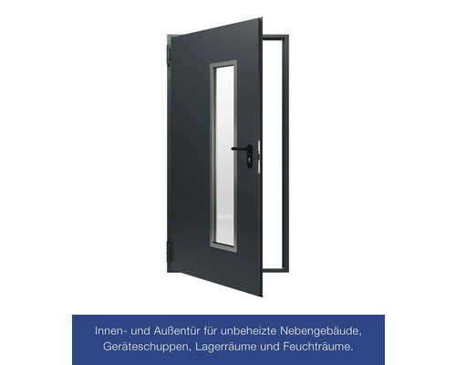 Hörmann multifunctionele kelderdeur met glaspaneel, RAL 7016 antracietgrijs, 1000x2000 mm, omkeerbaar (links/rechts), incl. matglas