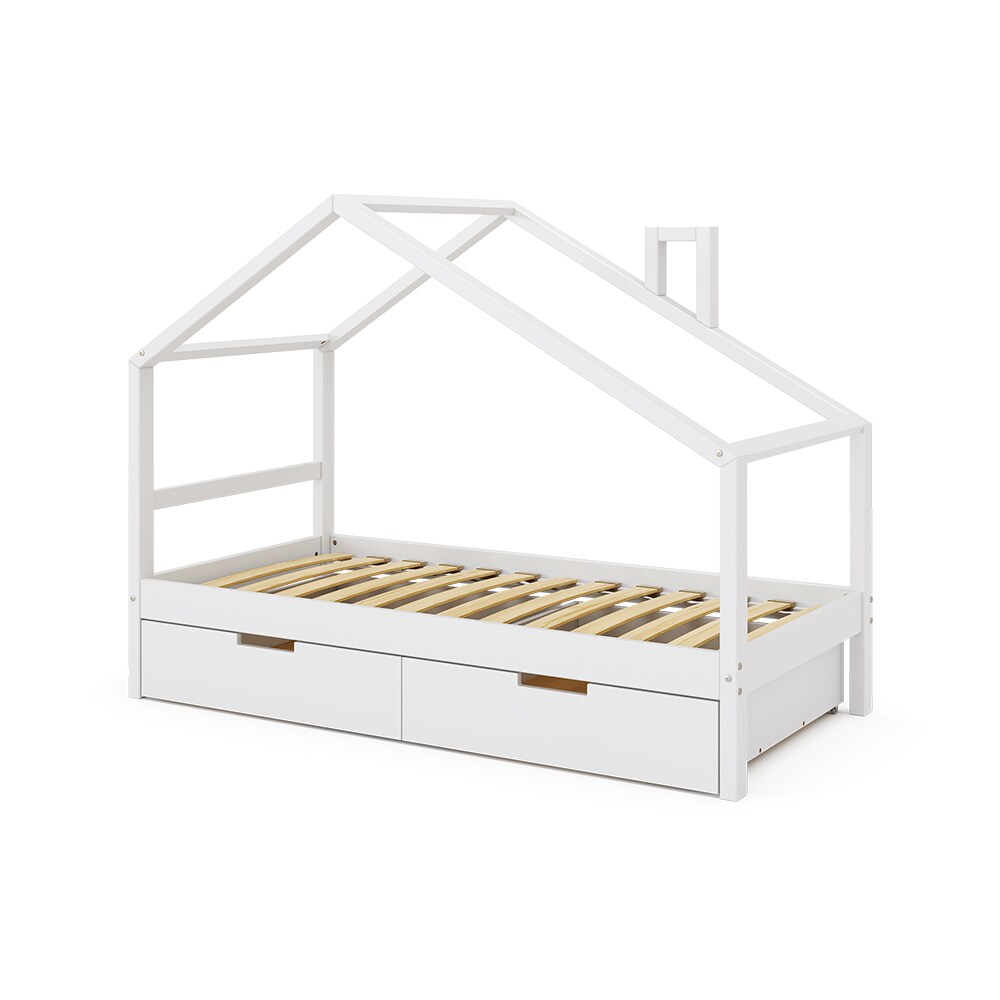 VitaliSpa Kinderbett Lori 160x80 cm Weiß Hausbett mit Lattenrost & Schublade