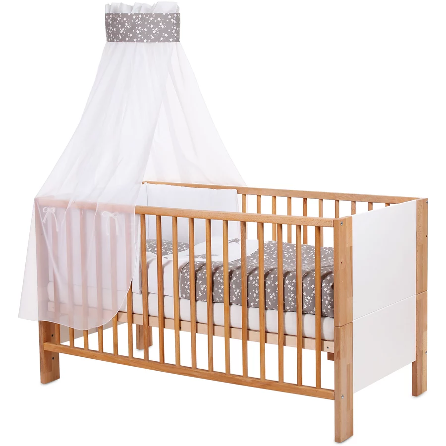 babybay® Kinderbetthimmel Piqué mit Band für Applikation Stern taupe Sterne weiß