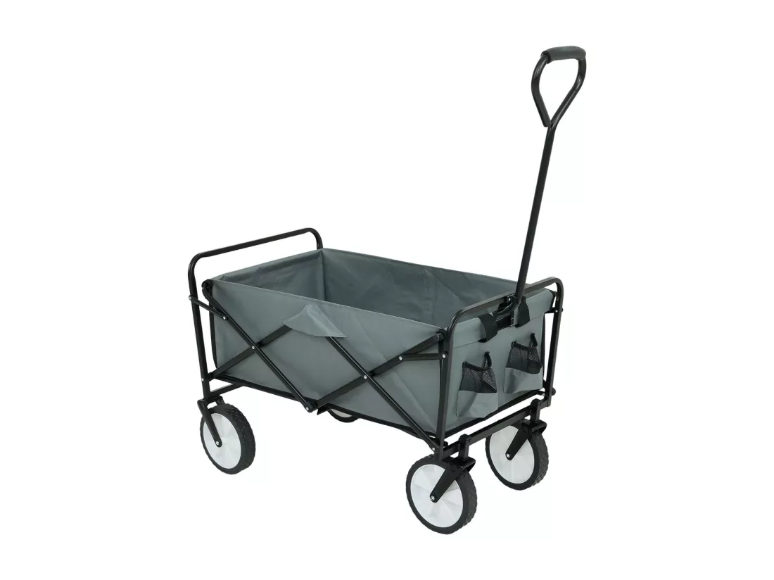 Chariot pliable pour plage avec roues en plastique et capacité de charge maximale de 120 kg en gris