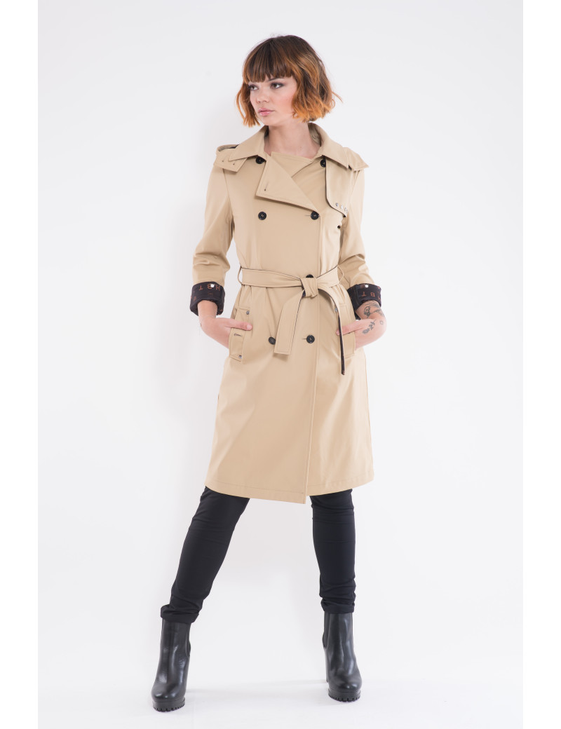 HBT TRENCH MI-LONG À CAPUCHE AMOVIBLE BEIGE POUR FEMME QUEEN