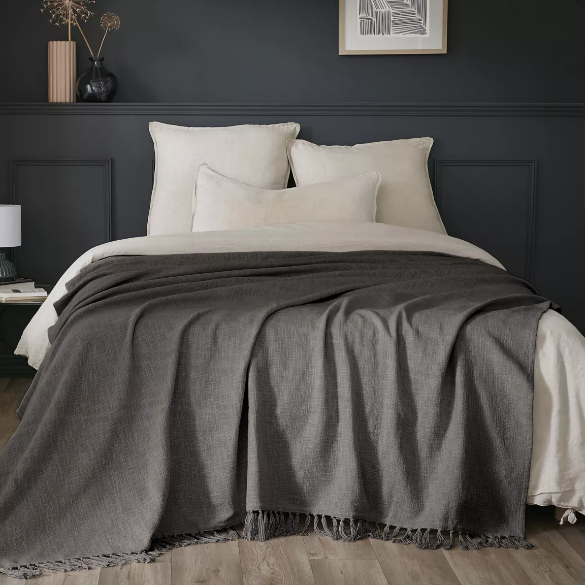 Plaid coton (180 x 220 cm) Sixtine Gris ardoise