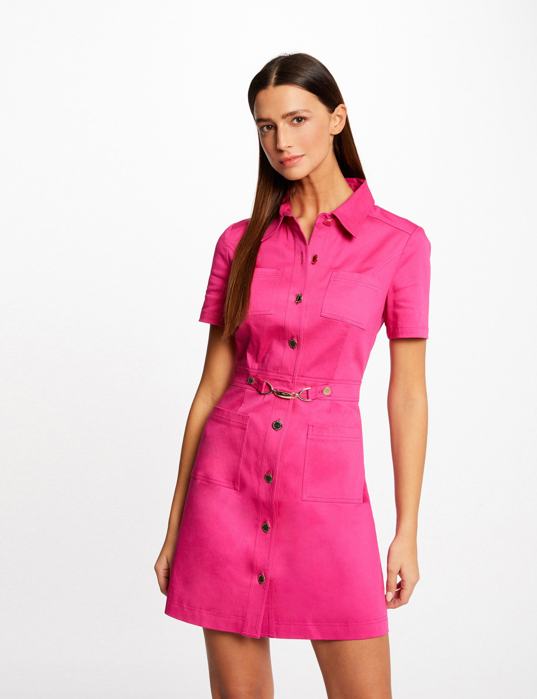 Robe trapèze boutonnée avec boucle rose fonce femme - rose_fonce