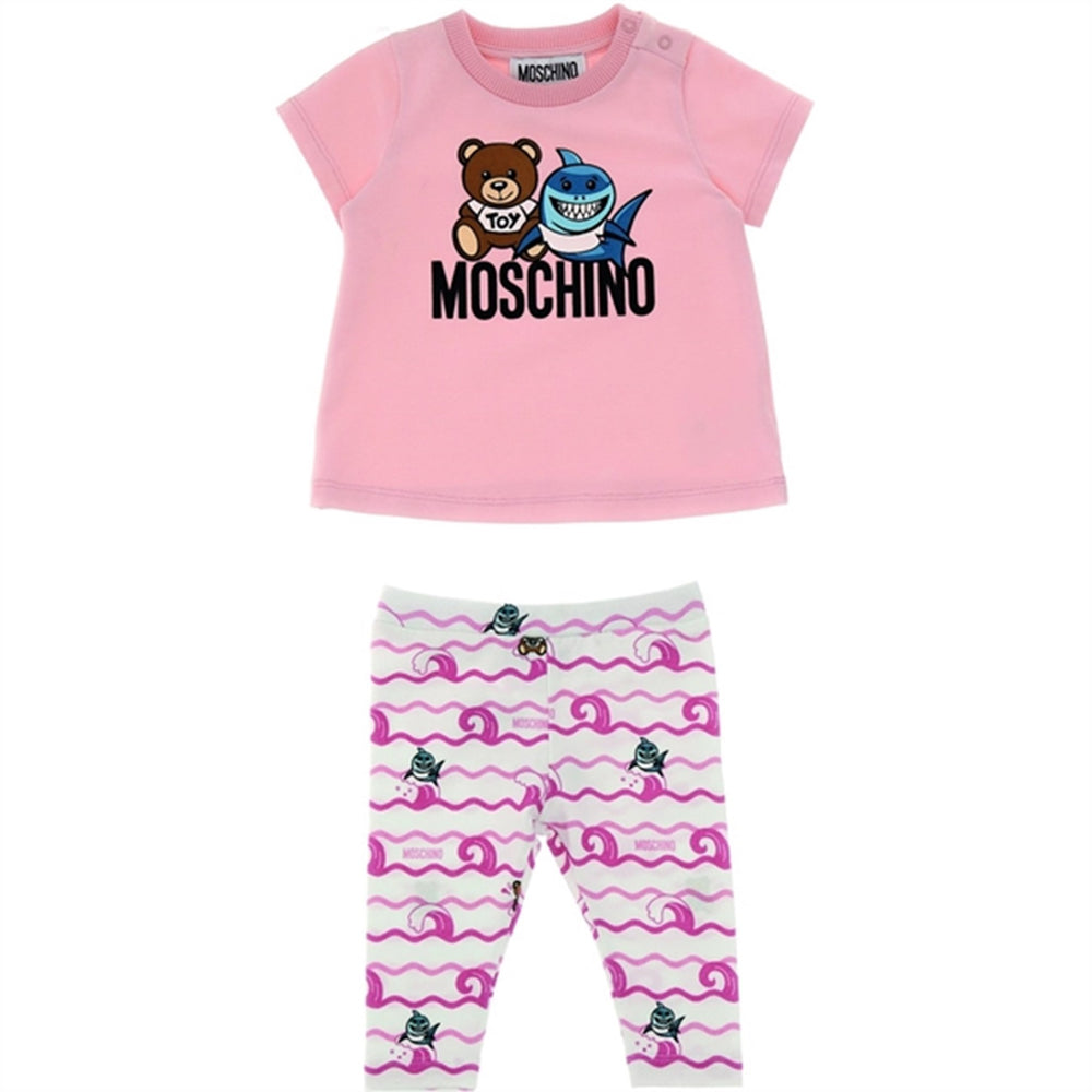 Pink Toy Shark T-Shirt Og Leggings Sæt