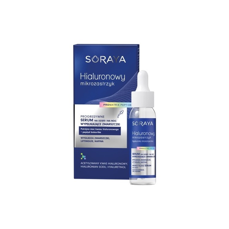 Soraya Hialuronowy mikrozastrzyk Progresywne serum wypełniające zmarszczki na dzień i na noc, kwas hialuronowy i peptyd botox -
