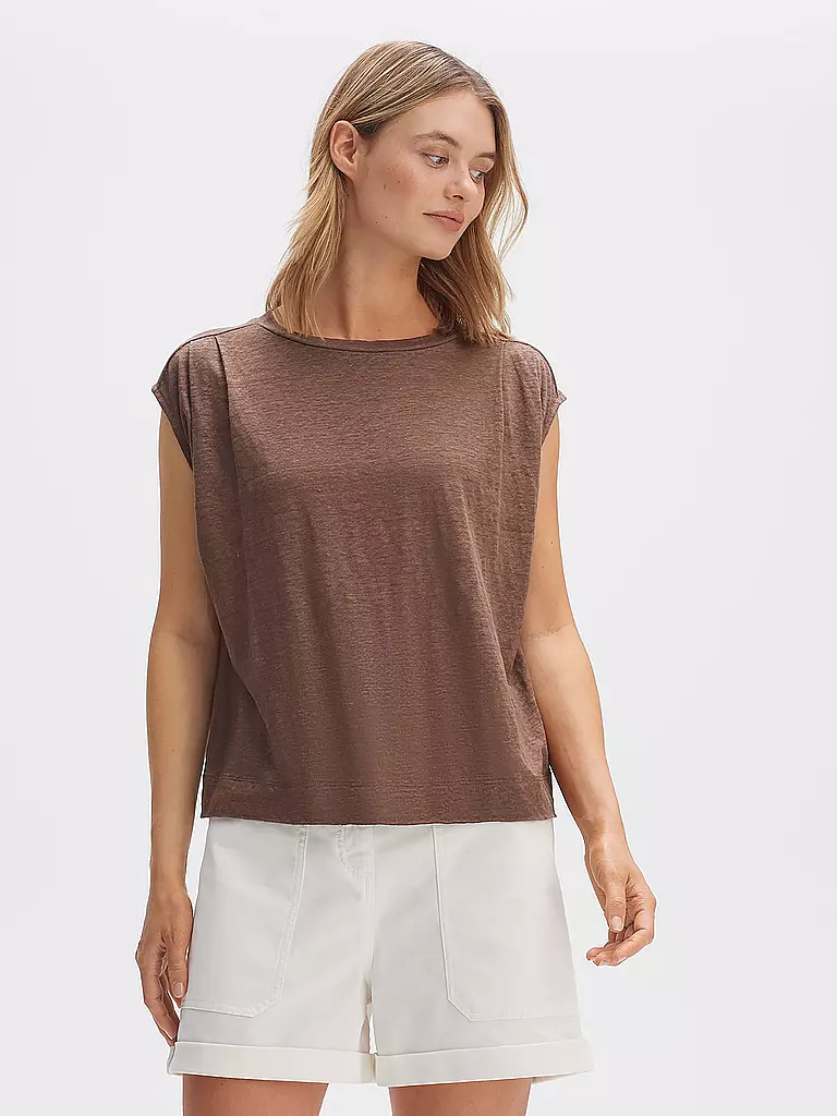 OPUS Leinen T-Shirt SASKINO braun