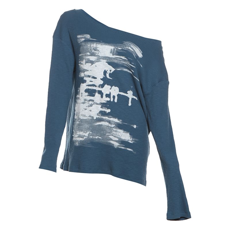 Bababy - Geribbelde top met lange mouwen en off-shoulder grafische print