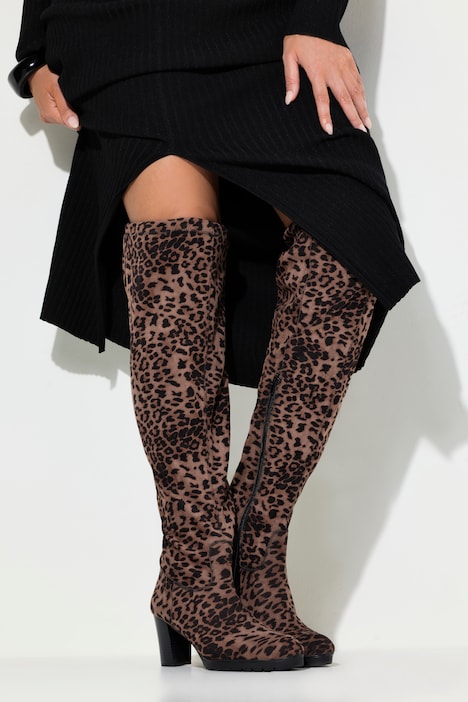 Overknee-Stiefel, XL-Schaft, Leomuster, Weite H
