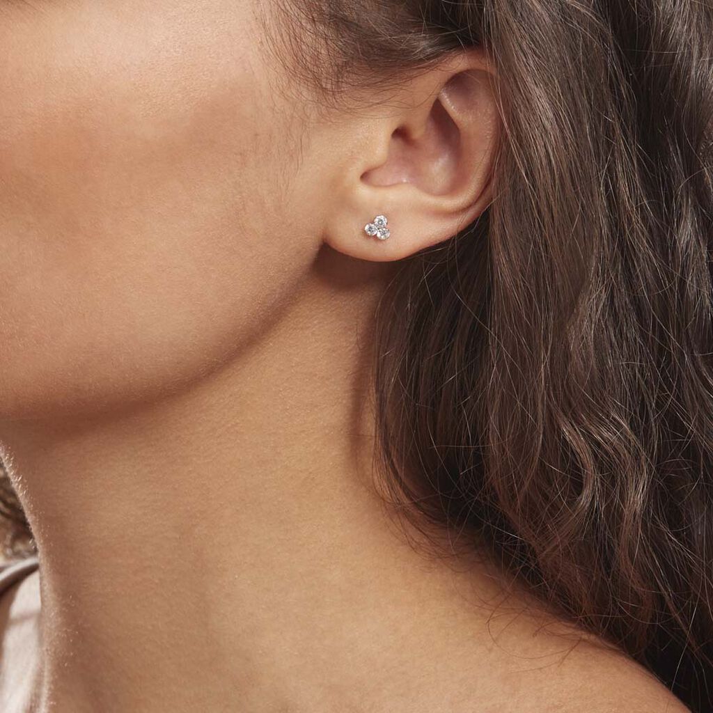 Boucles D'oreilles Puces Eleanor Fleur Or Blanc Oxyde De Zirconium