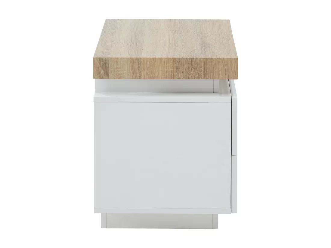 Table de chevet - 2 tiroirs - MDF Laqué - Avec LEDs - Coloris : Blanc et chêne - HALO II