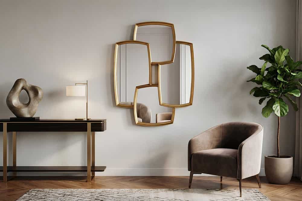 Moderner Wandspiegel QUADRA 90cm gold variabel aufhängbar vier Spiegel