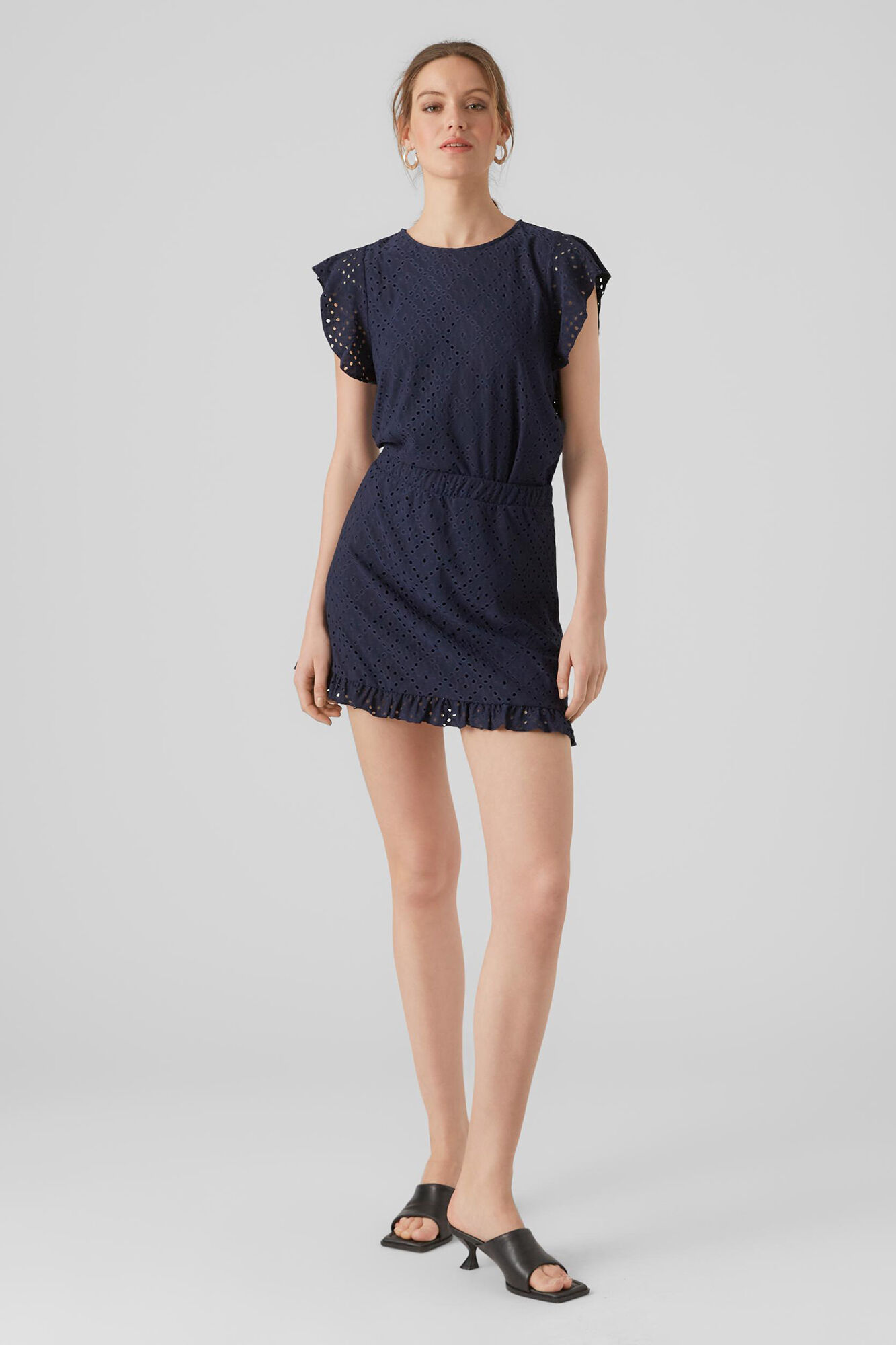 Blusa feminina vazada com mangas franzidas - Azul marinho