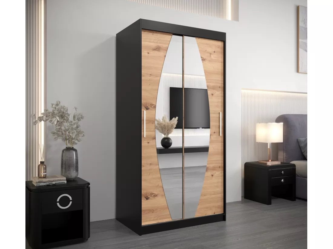 Armoire Elypse À Portes Coulissantes 200/100/62 2 portes (Noir/Artisan)