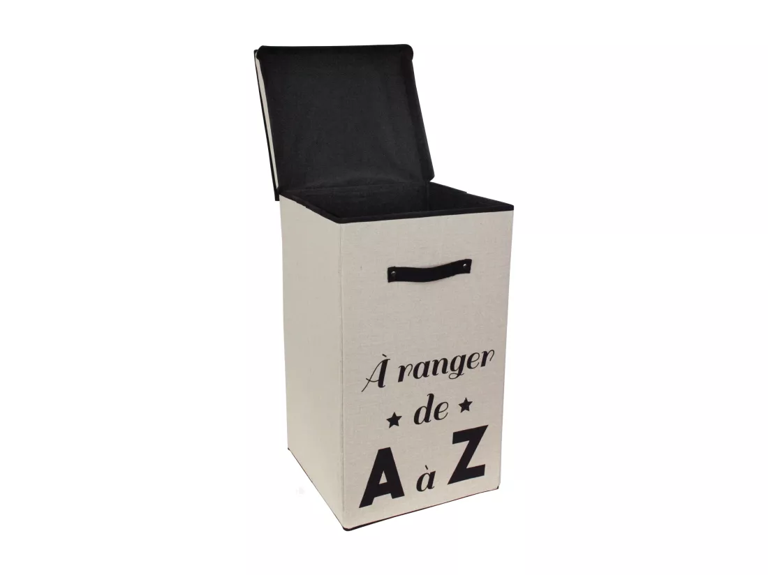 Panier à linge cartonnée avec couvercle 70L beige A ranger de A à Z