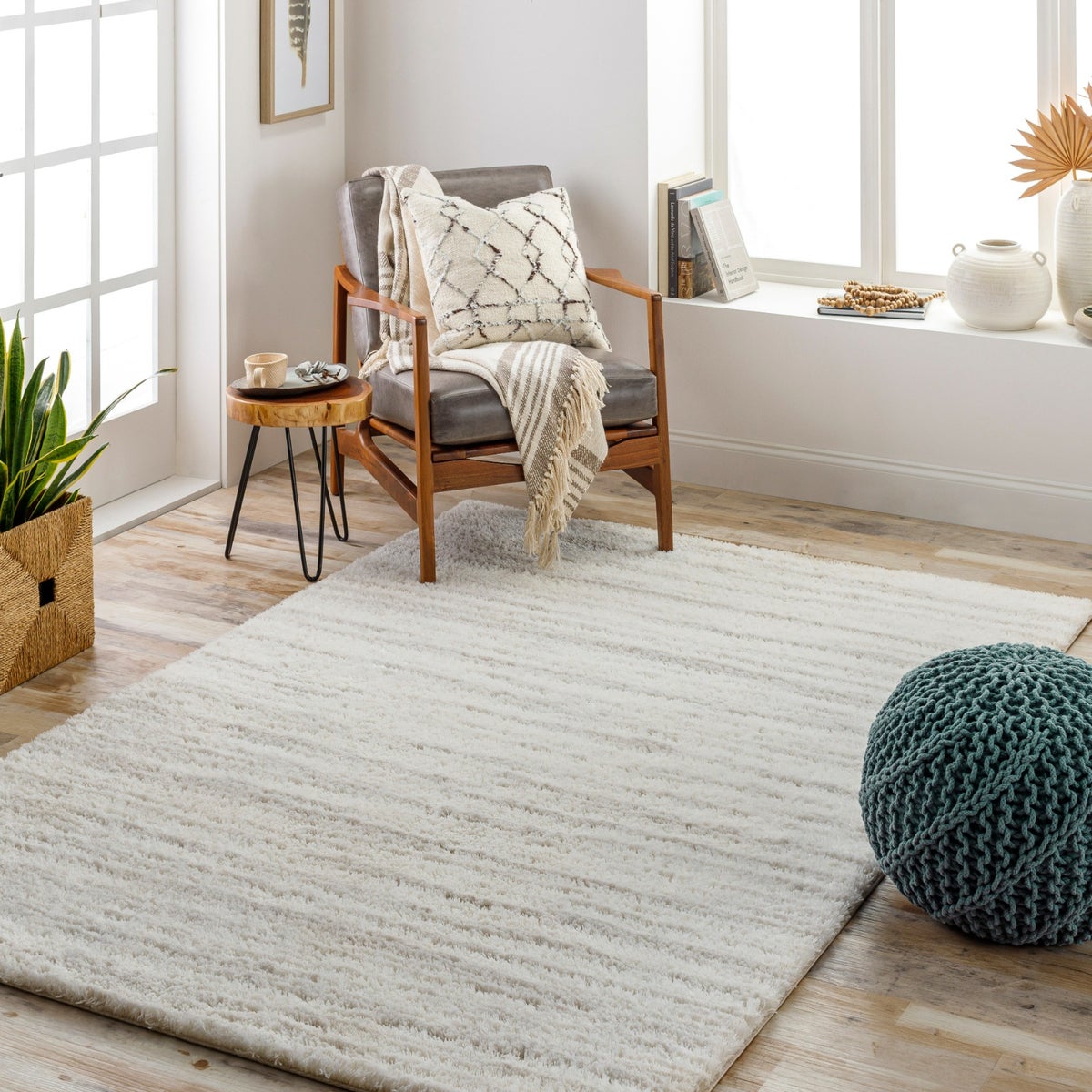 Modern hoogpolig shaggy vloerkleed, wit/grijs, 160x213 cm, ADLEY