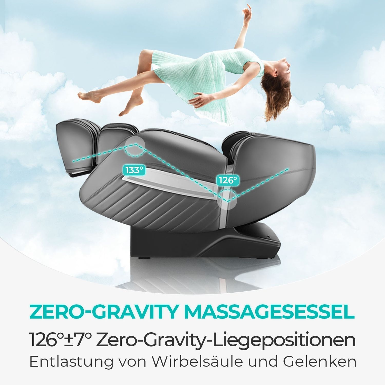 NAIPO Massagesessel Shiatsu Zero-Gravity Massagestuhl Wärmetherapie 3D Surround-Sound USB Schwarz
