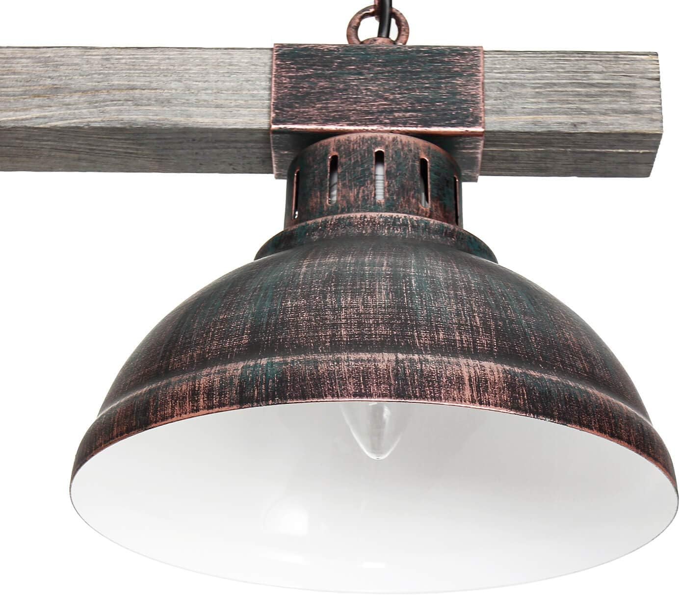 Licht-Erlebnisse Pendelleuchte Holz Metall in Kupfer Antik Küche Wohnzimmer 60 cm lang E27 Rustikal 2-flammig Vintage Esszimmer Hängelampe HAKON
