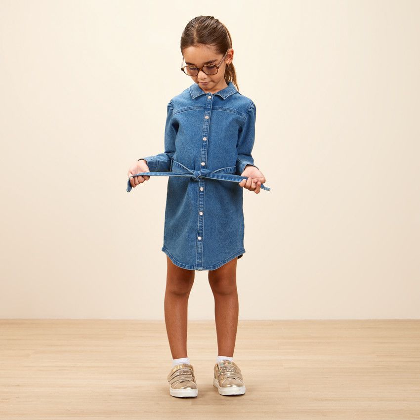 Robe effet jean avec ceinture amovible pour fille - Bleu marine