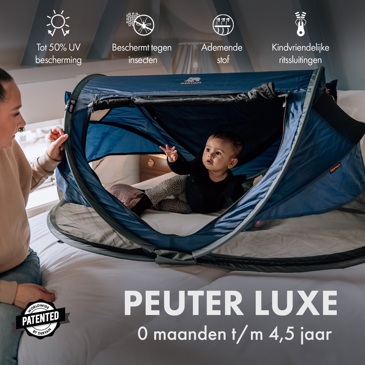 Deryan Peuter Luxe bedje met matras - Navy