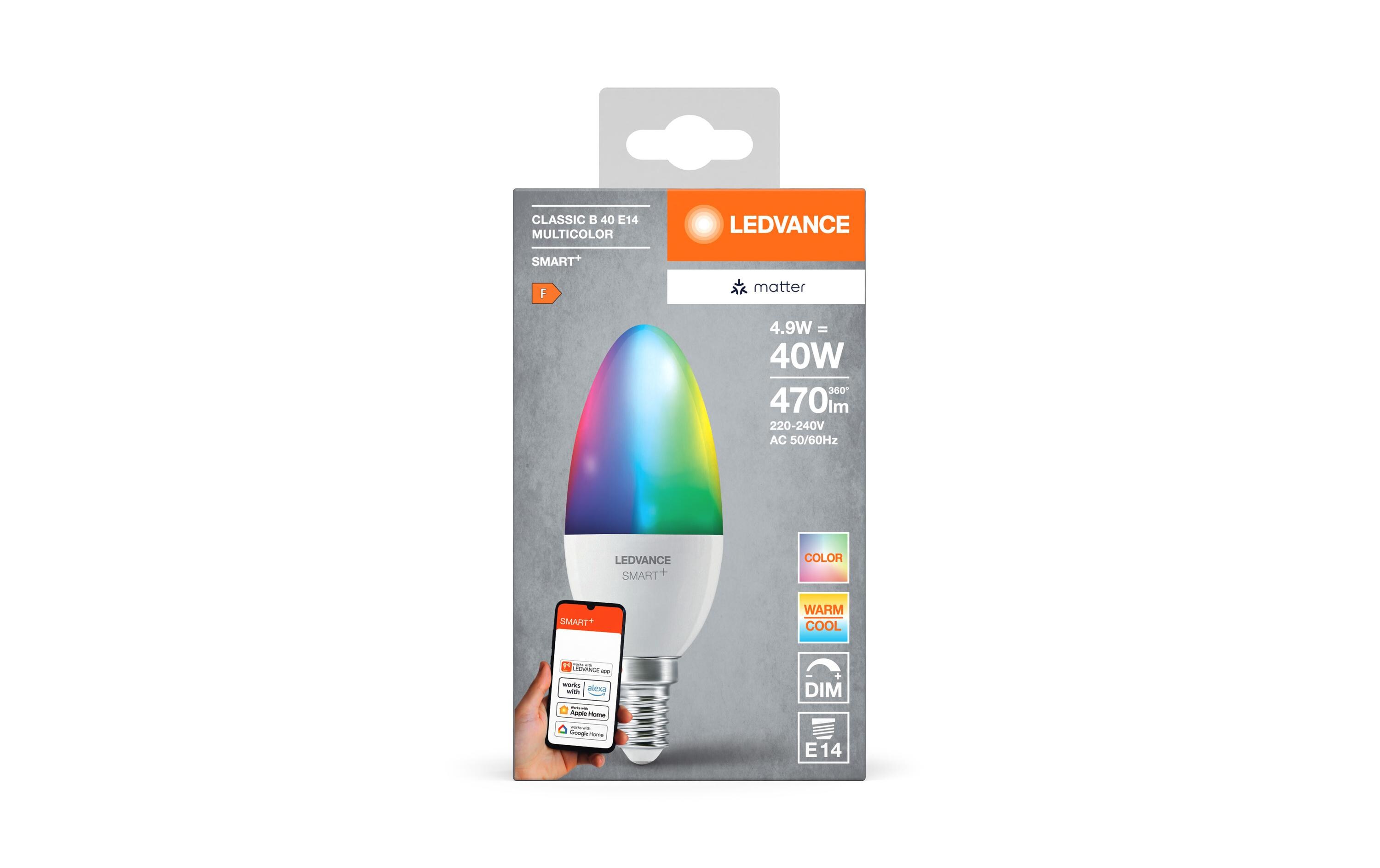 SMART+ Matter Candle Multicolor 4.9W 827-865 E14Klassische Kerzenform mit Matter technologie