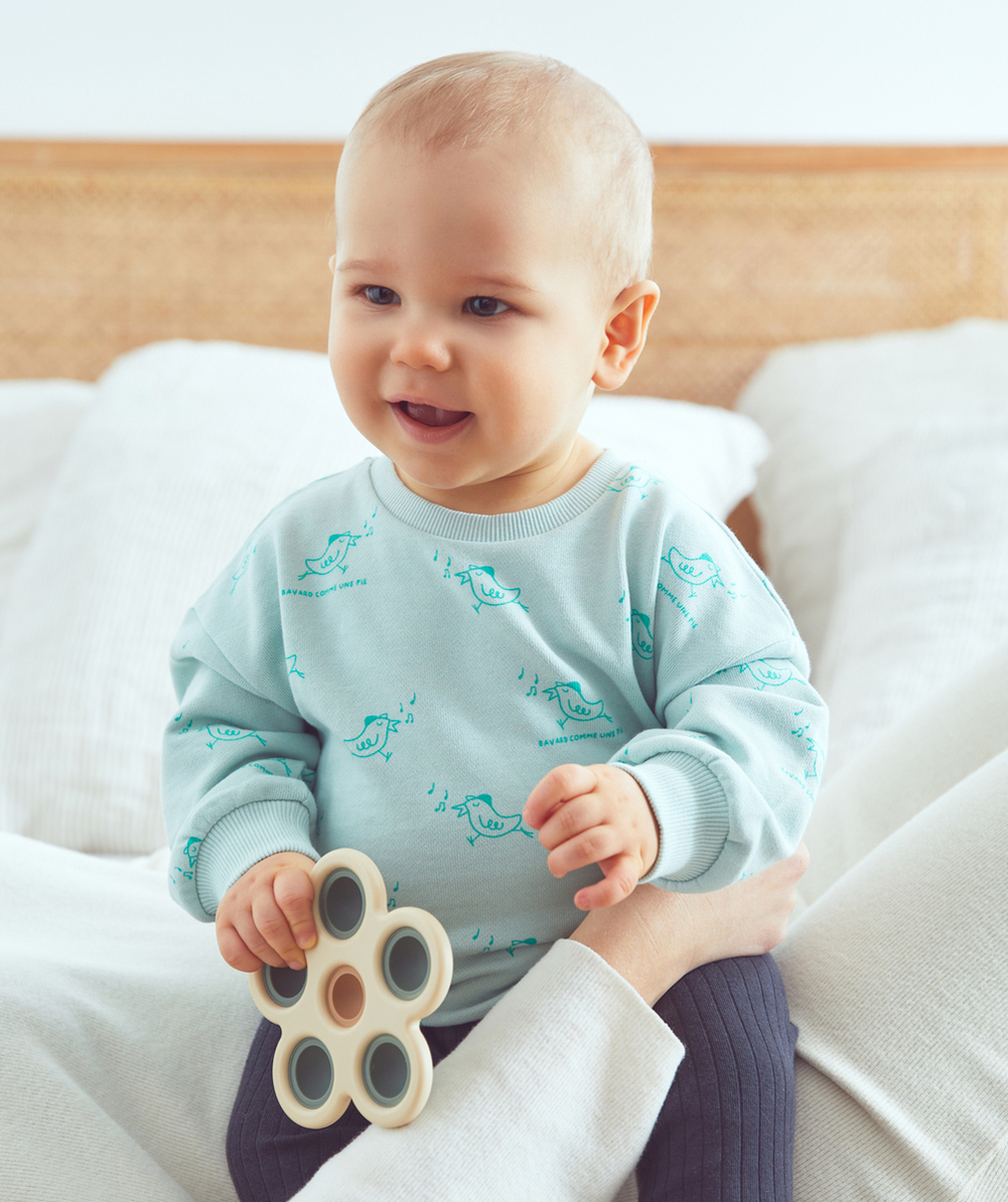 SWEAT MANCHES LONGUES BÉBÉ GARÇON 100% COTON IMPRIMÉ OISEAU