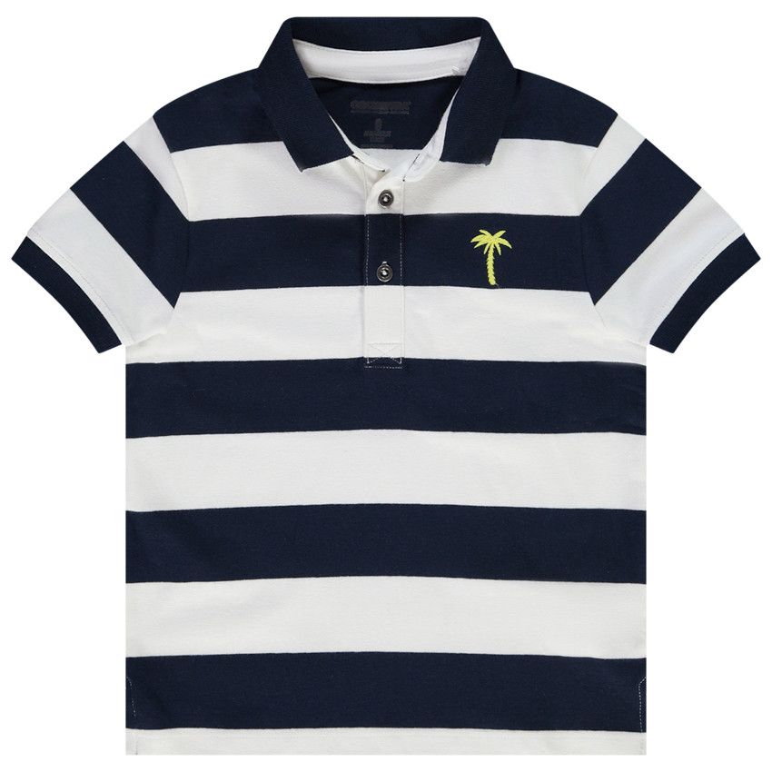 Polo manches courtes rayé broderie palmier pour garçon - Bleu marine