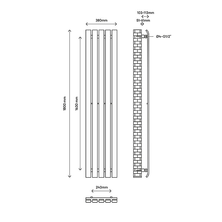 Radiateur eau chaude GoodHome Wilsona Vertical Gris 746 W