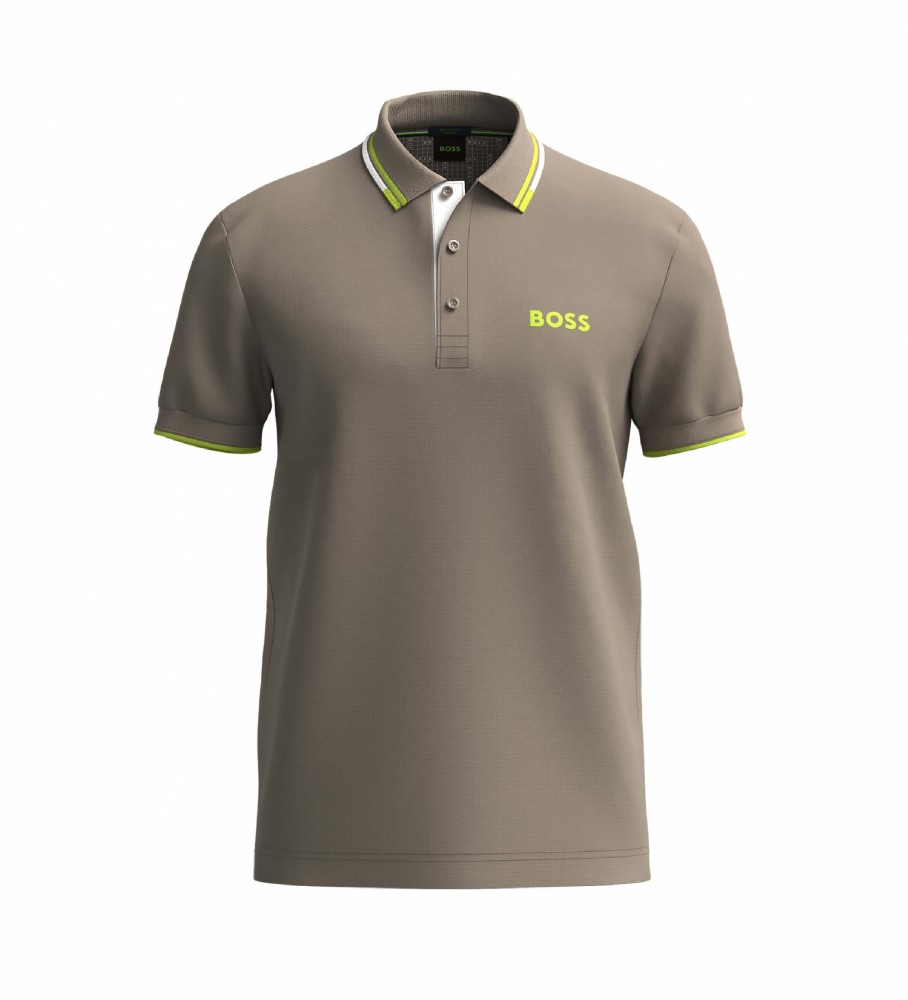 Camisa Polo Curva BOSS Paul Cinza Verde