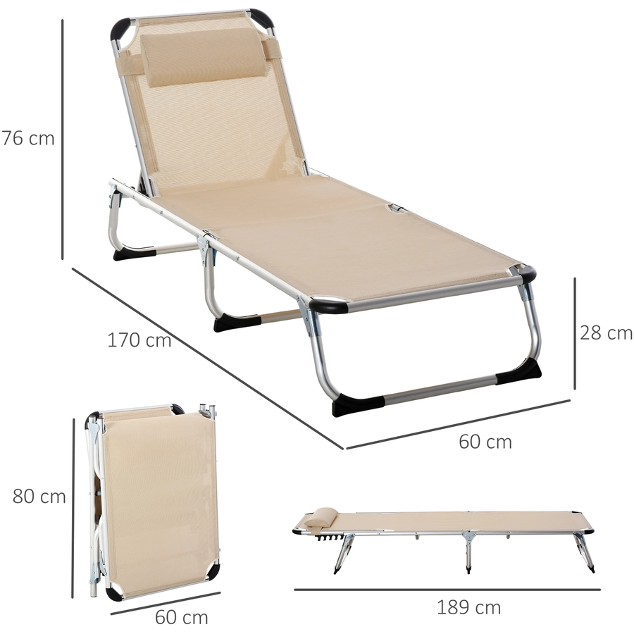 Outsunny Gartenliege 5-stufig verstellbar beige