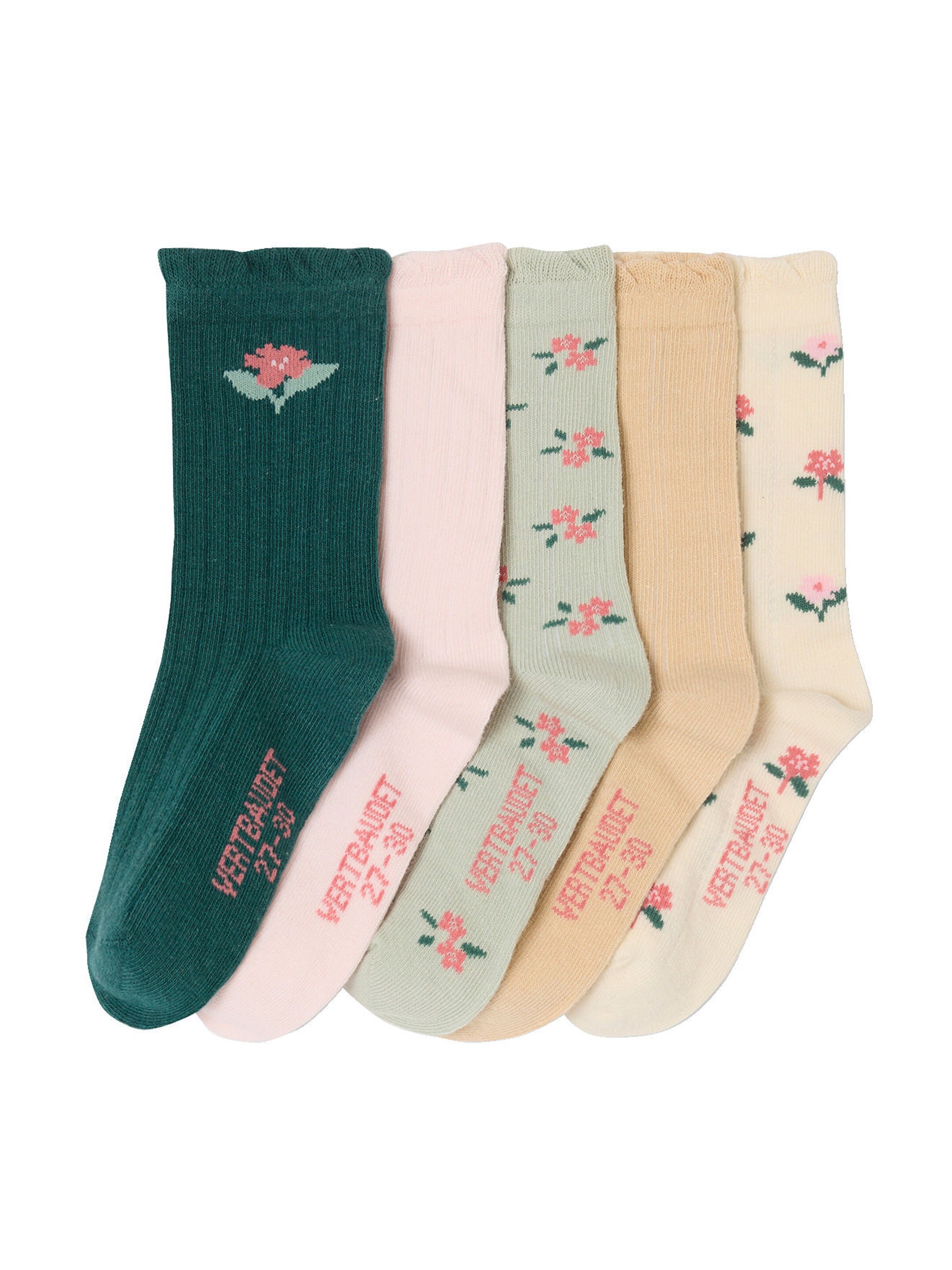 Vertbaudet 5er-Pack Mädchen Socken mit Blumen wollweiß