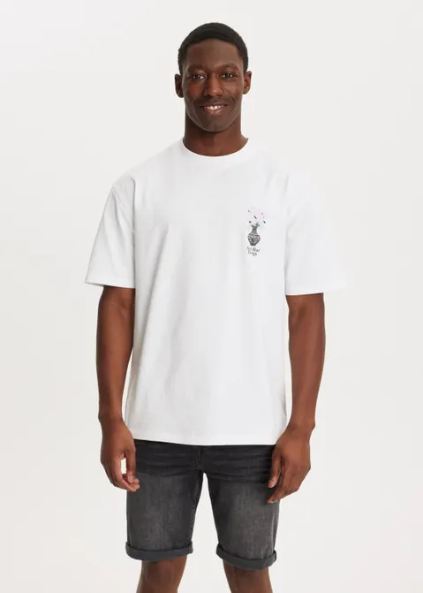 T-shirt met print blue vase wit (WIT)