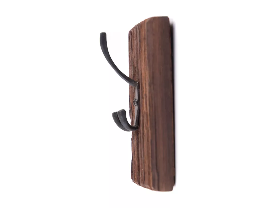 PORTE-MANTEAU Tableau Bois massif, double crochet marron