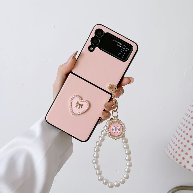 Jaguara - Hartvormige telefoonhoes met imitatieparels - Huawei / Samsung telefoonhoes - Samsung Flip