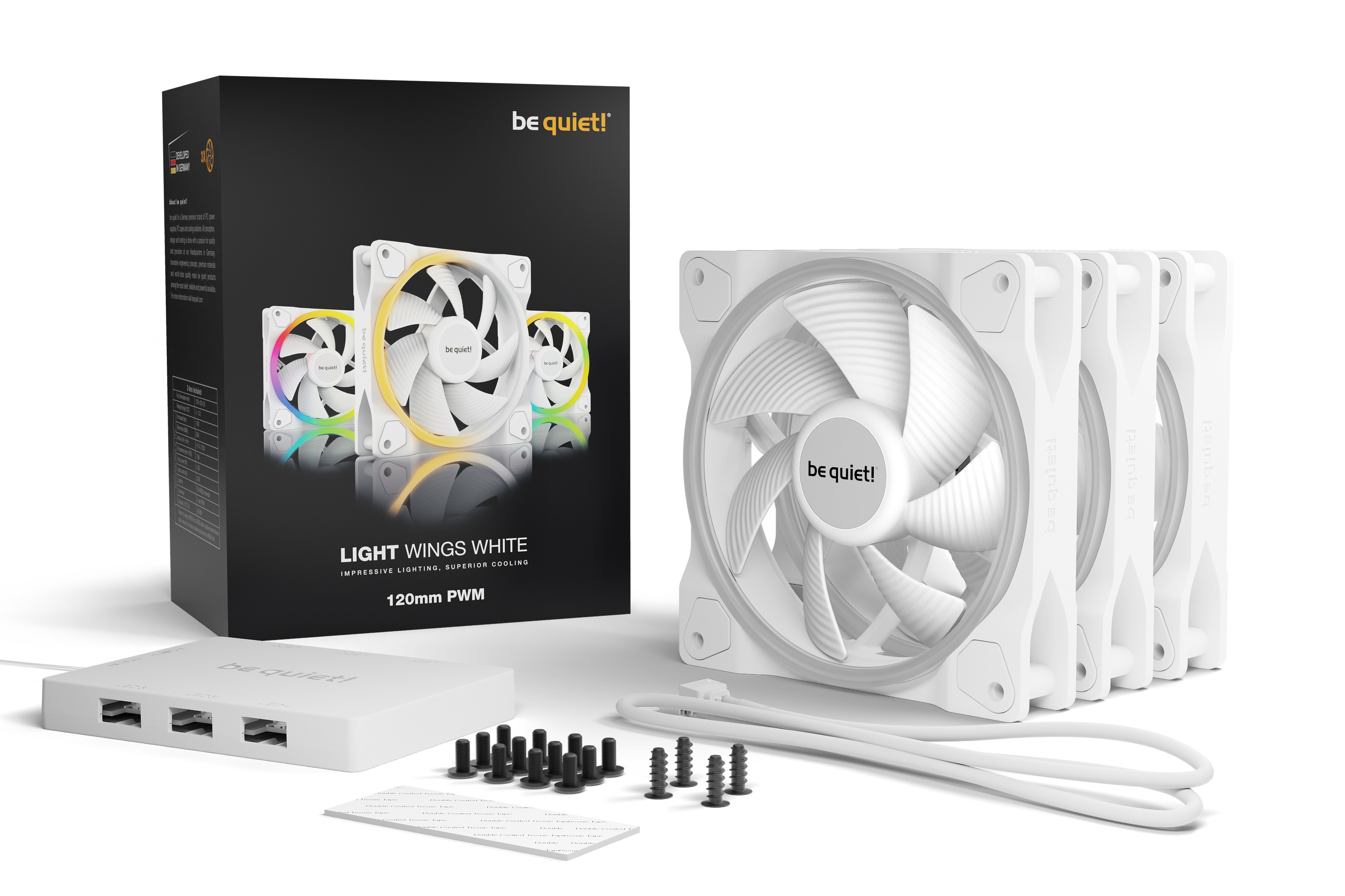 be quiet! LIGHT WINGS White - Triple-Pack 120mm ARGB/PWM - BLANC