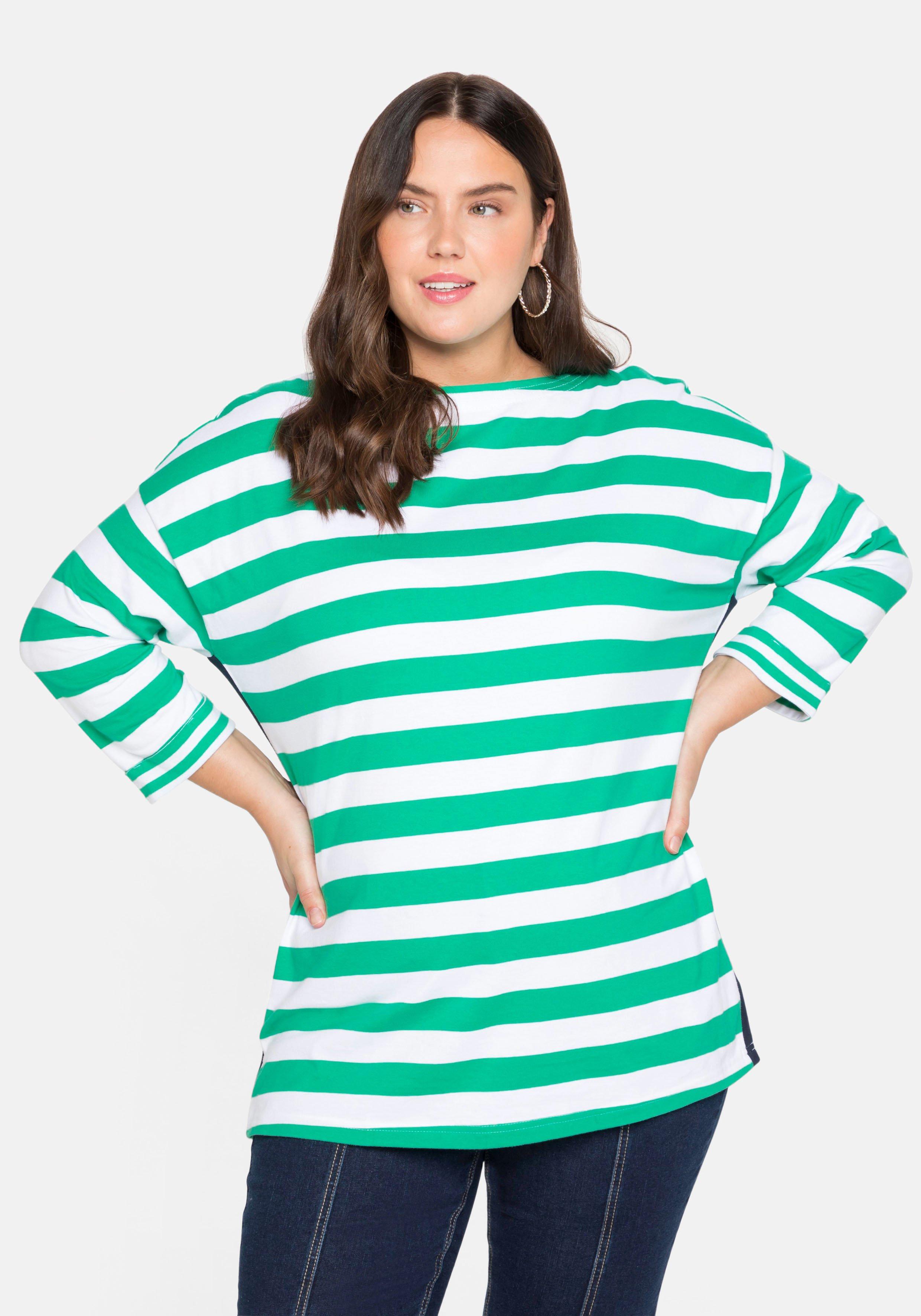 3/4-Arm-Shirt mit Ringeln und U-Boot-Ausschnitt
