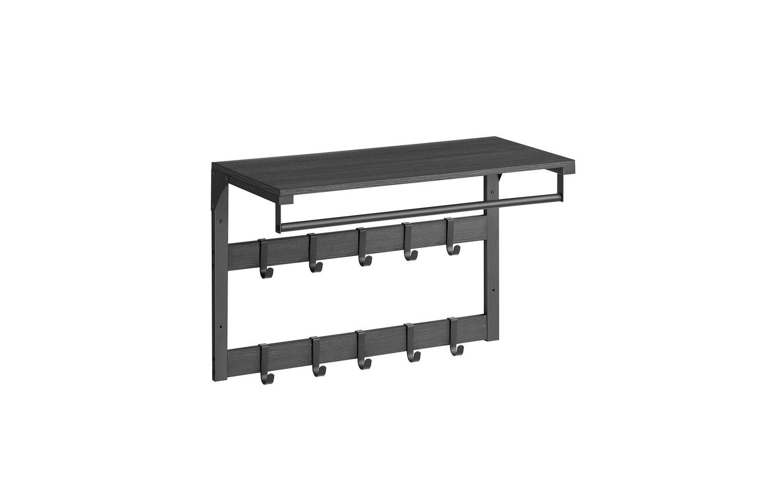 Wandgarderobe 10 Haken 65 cm x 42 cm, SchwarzGarderobe mit Ablage