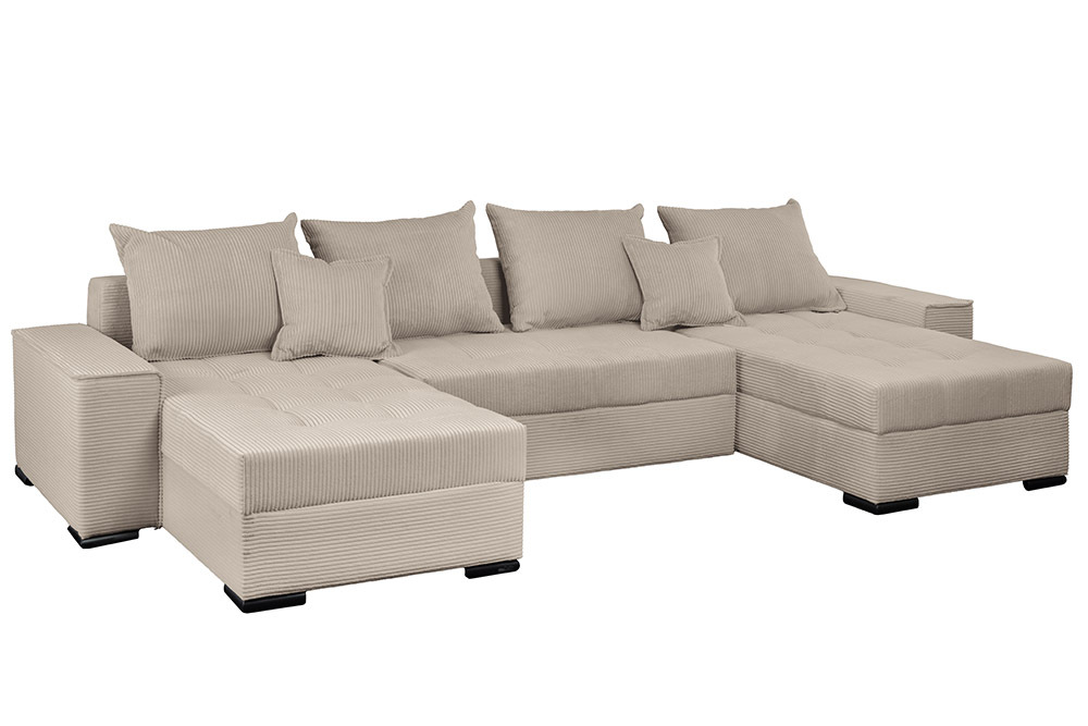 XXL Wohnlandschaft LODGE 315cm greige Cord Sofa mit Schlaffunktion und Stauraum