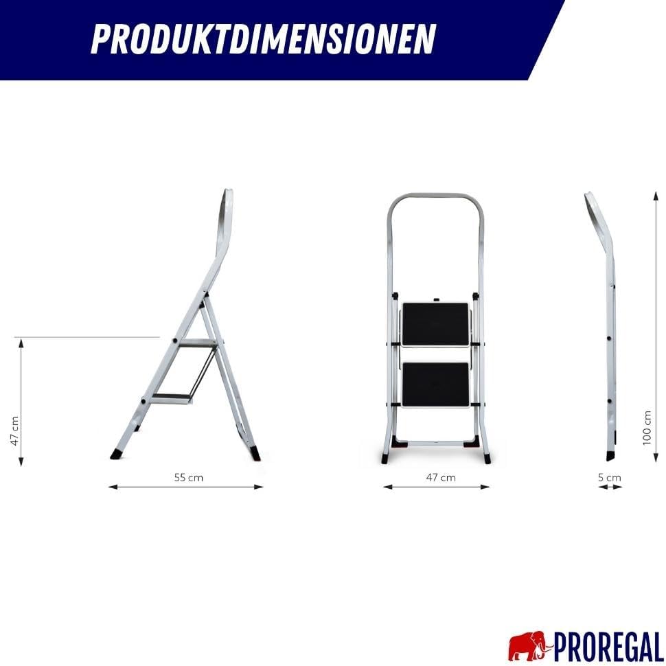 PROREGAL Vouwladder Economy Basic, eenzijdig toegankelijk, 2 treden, werkhoogte 2,46 m, draagvermogen 150 kg