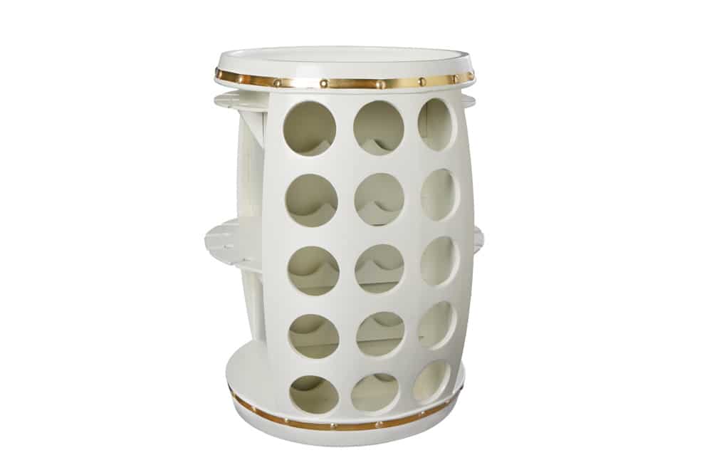 Design Weinfass BODEGA WHITE 70cm weiß gold Pinie Flaschen Gläseraufhängung