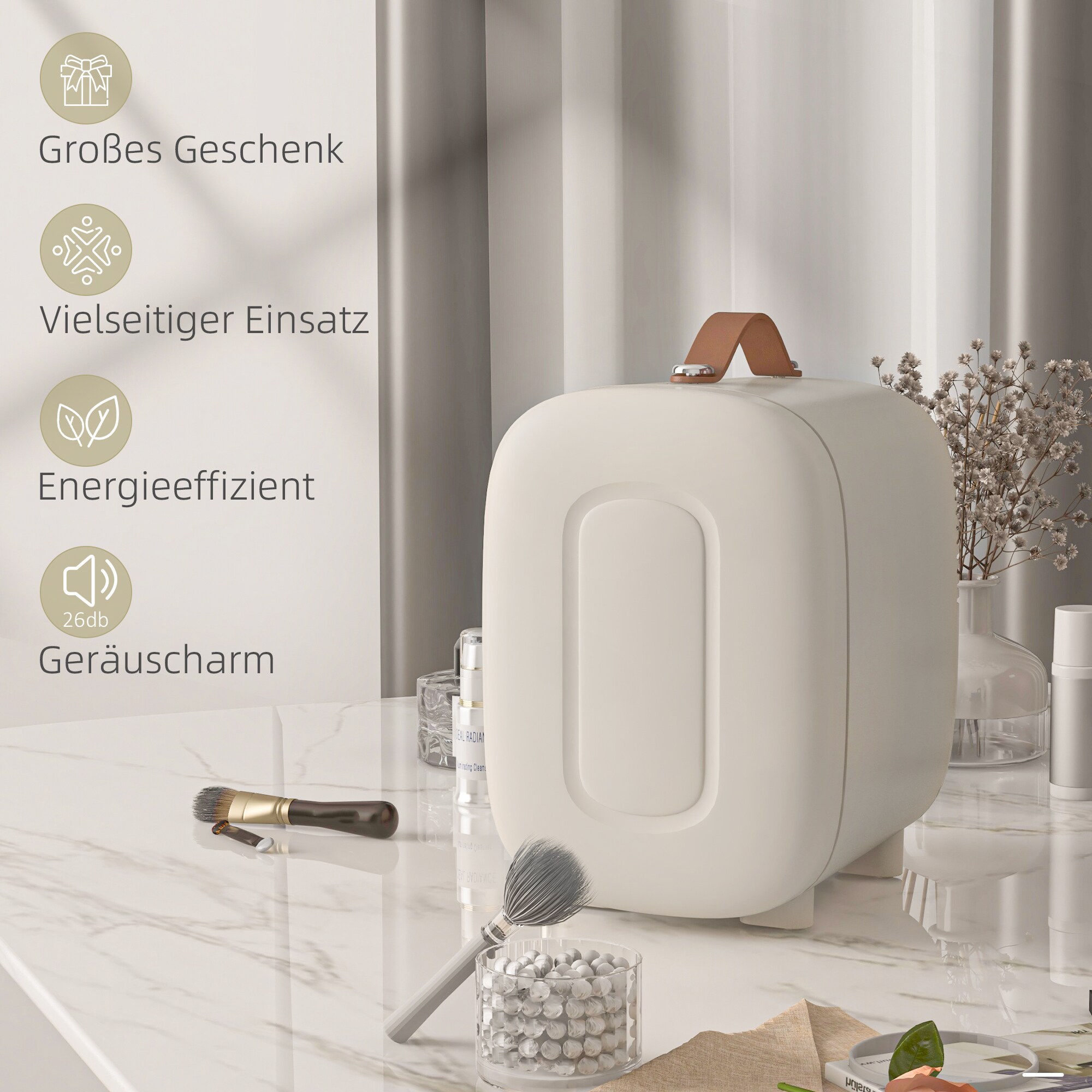 HOMCOM Kosmetik Kühlschrank mit Griff weiß 20,3L x 26,3B x 28H cm