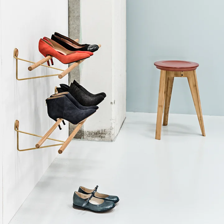 We Do Wood - Shoe Rack mini, Eiche / Messing