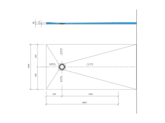 Receveur de douche à carreler 200 x 100 WEDI Fundo Primo rectangle écoulement excentré + bonde horizontale + kit d'étanchéité