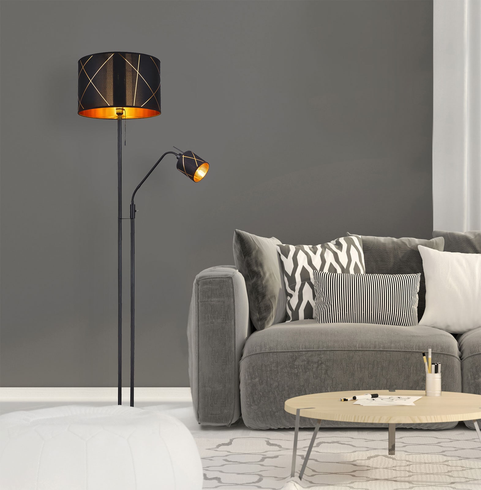 BEMMO Stehlampe schwarz 15431S3, D/H: 40 x 175 cm, Metall, Textil, Kunststoff