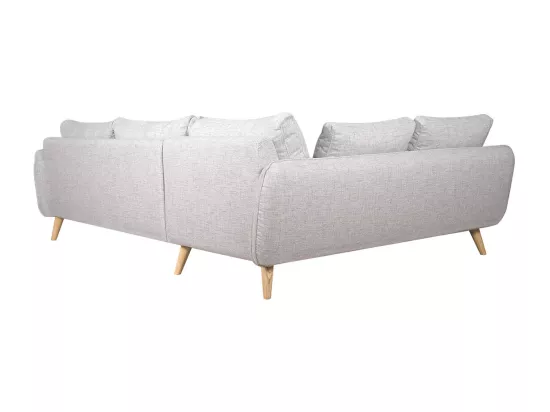 Canapé d'angle gauche scandinave 5 places en tissu gris clair chiné et bois clair CREEP