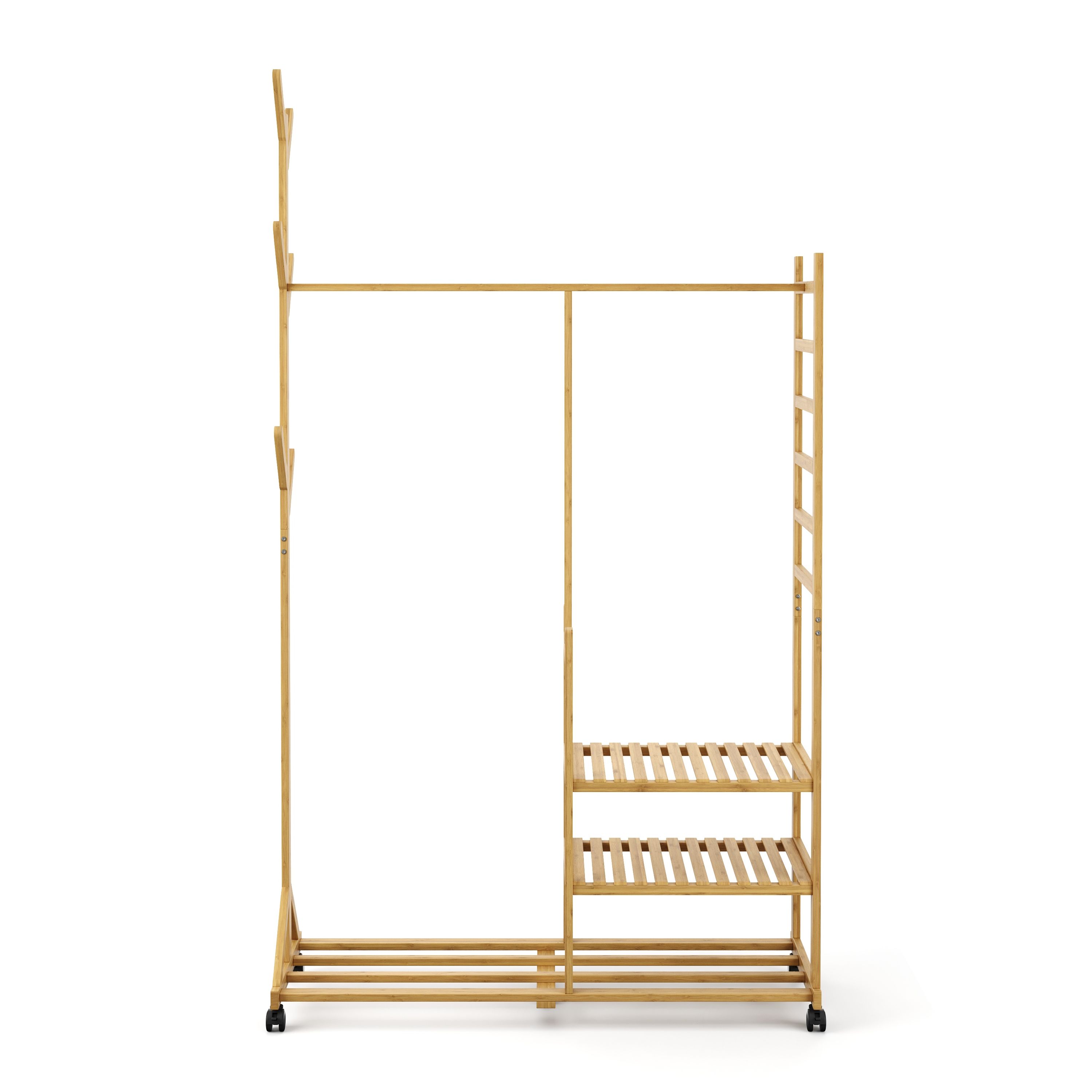 Garderobe auf Rollen Bambus BERNO 100 x 176 cm natur