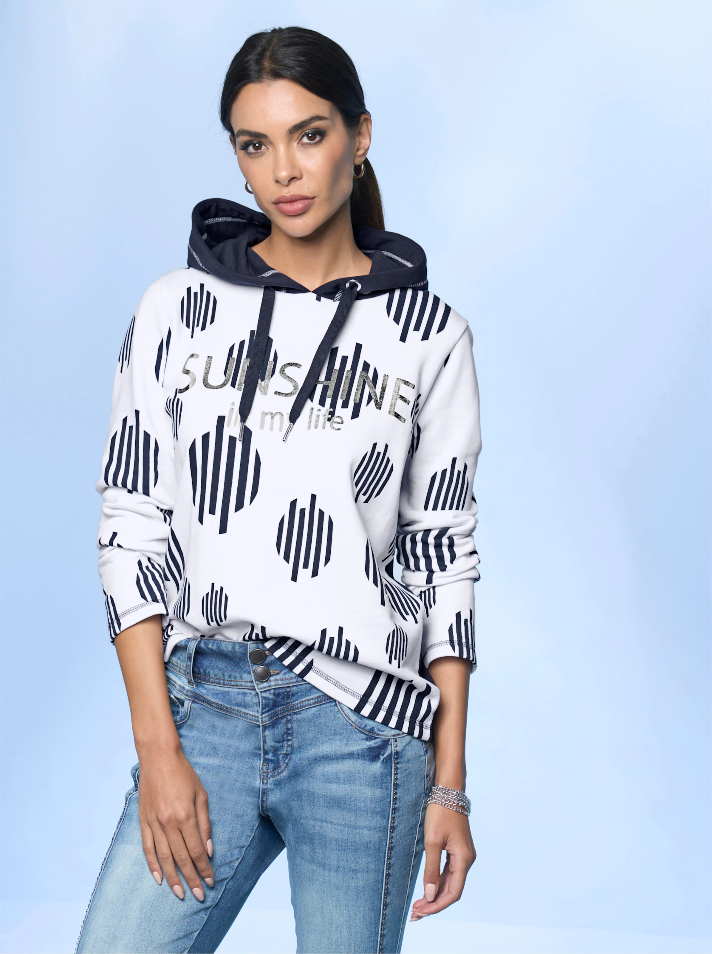 heine Sweatshirt in marine-ecru-bedruckt