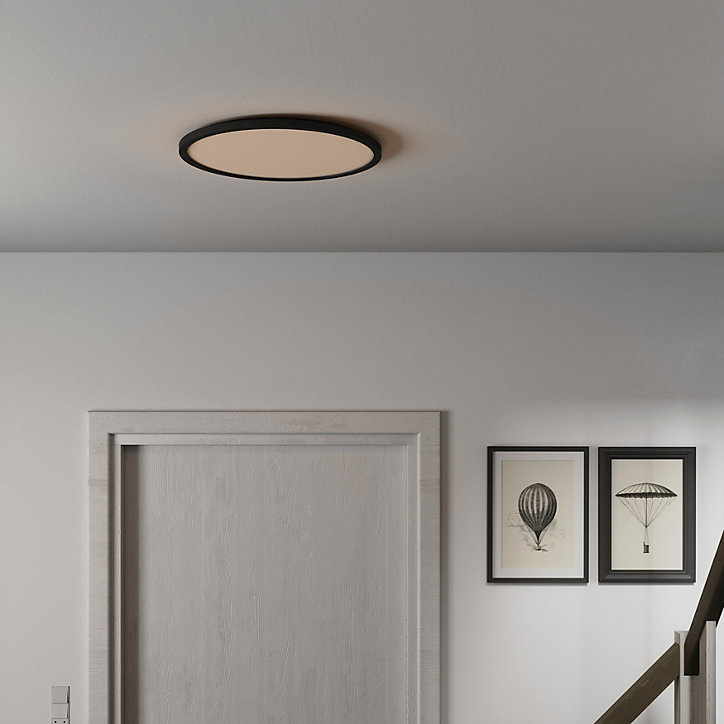 Plafonnier LED intégrée dimmable 3000lm 24W IP44 blanc froid, blanc naturel et blanc chaud GoodHome Flush noir mat H.2.5 x Ø42 cm
