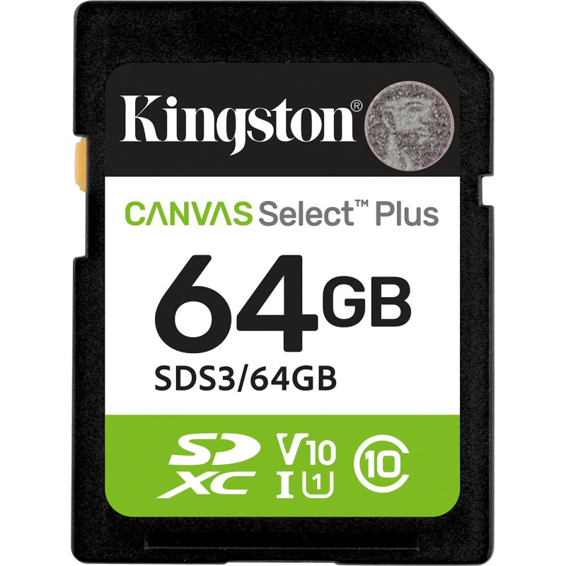 Kingston Technology 64 Go SDXC Canvas Select Plus Gen3 100 Mo/s C10 UHS-I U1 V10